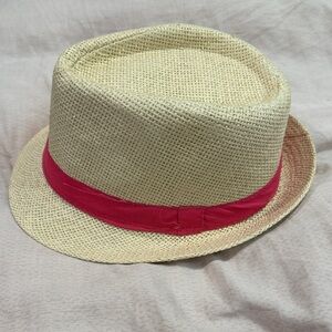 Stylish Cream Fedora with Pink Band